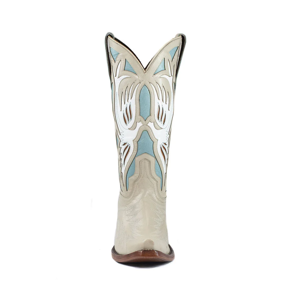 Multicolor Snip Toe Decorative Inlay Chunky Heel Cowgirl Boots