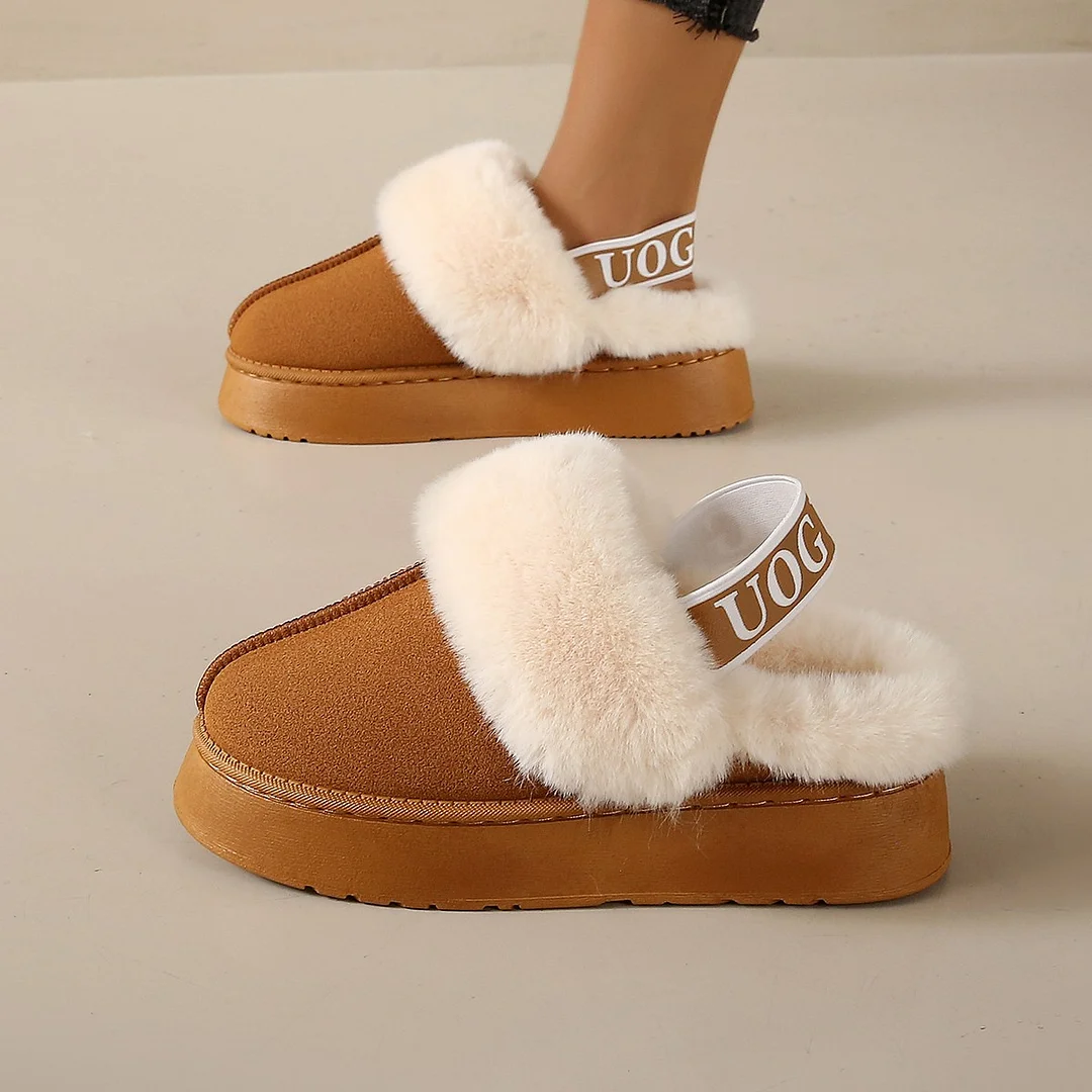 Yyvonne Yyvonne Autumn And Winter New Women's Thick-Soled Casual Women's Shoes Fashion Snowy Tight Belt Warm Low-Top Hair Slippers