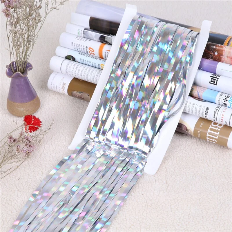 1*2M Gold Pink Rainbow Sequin Backdrop Foil Fringe Tinsel Curtain Birthday Party Rain for Wedding Wall Anniversary Decoration