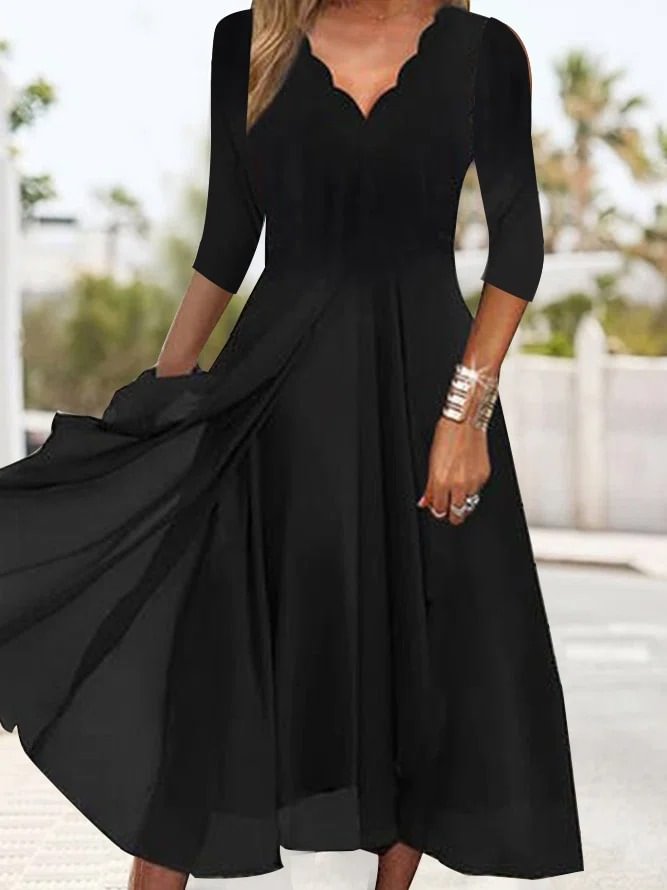 Elegant Black V-Neck Slim Fit Knit Dress