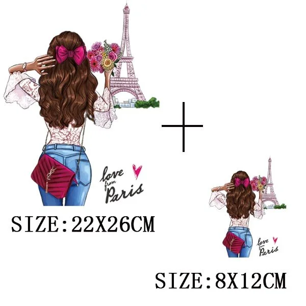 Pretty Girl&Car Iron On Transfer For T-shirt DIY Washable Thermal Sticker Fashion Design Patches On Clothes Appliqued Decoration