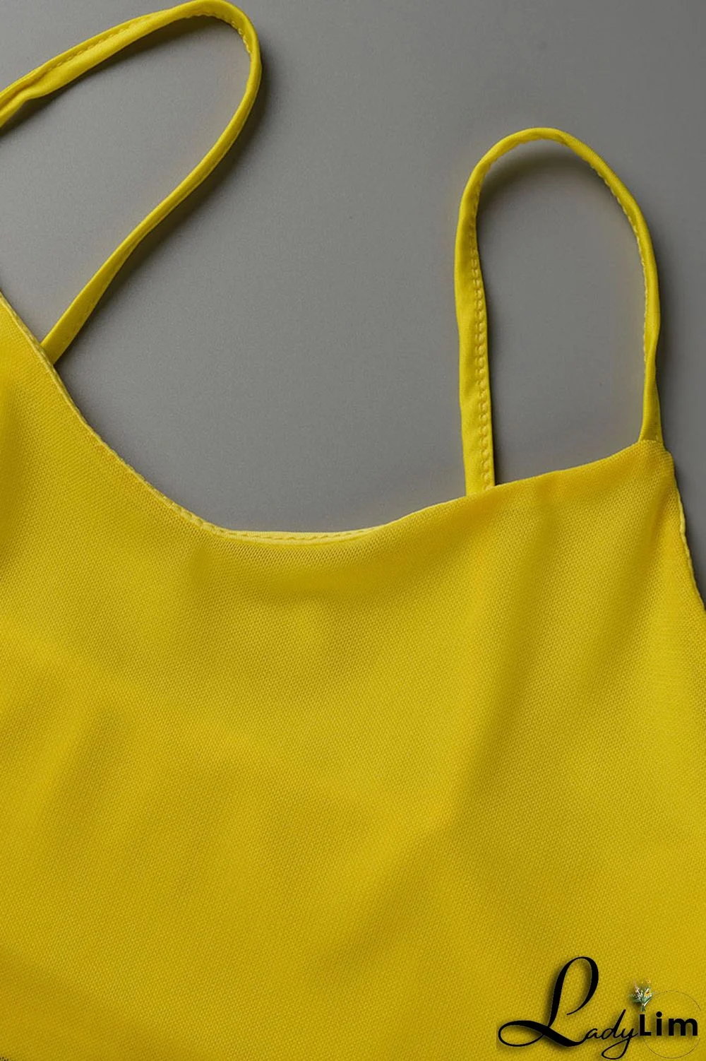 Tangerine Casual Solid Split Joint Asymmetrical Spaghetti Strap Sleeveless Two Pieces