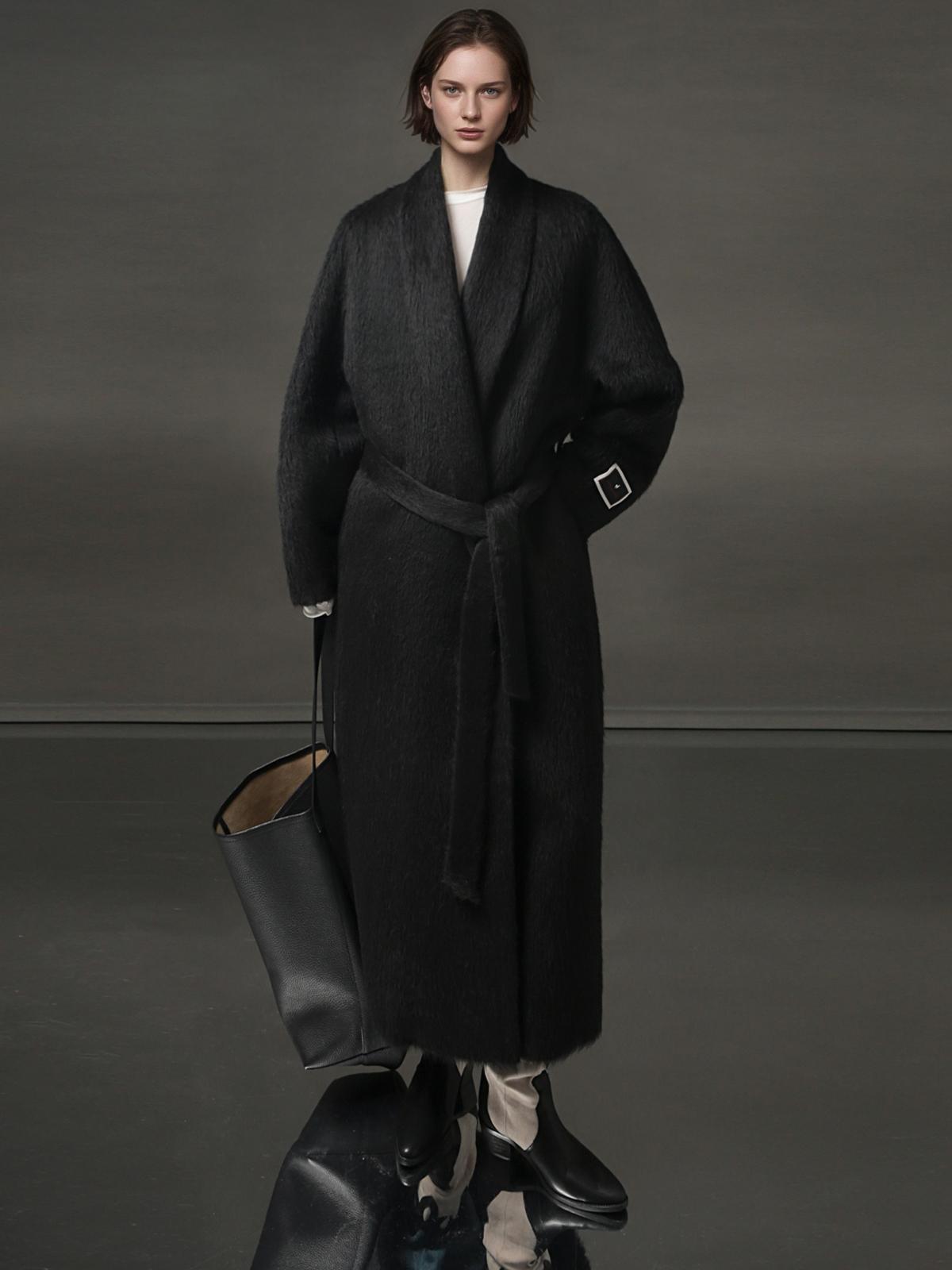 Luxury Suri Alpaca Wool Coat for Women &ndash; Double-Faced Winter Fur-Trim Overcoat with Chic Lapel Collar