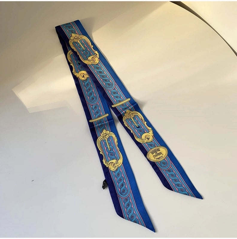 Women’s Minimalist Classic Style Color Block Satin Printing Silk Scarf