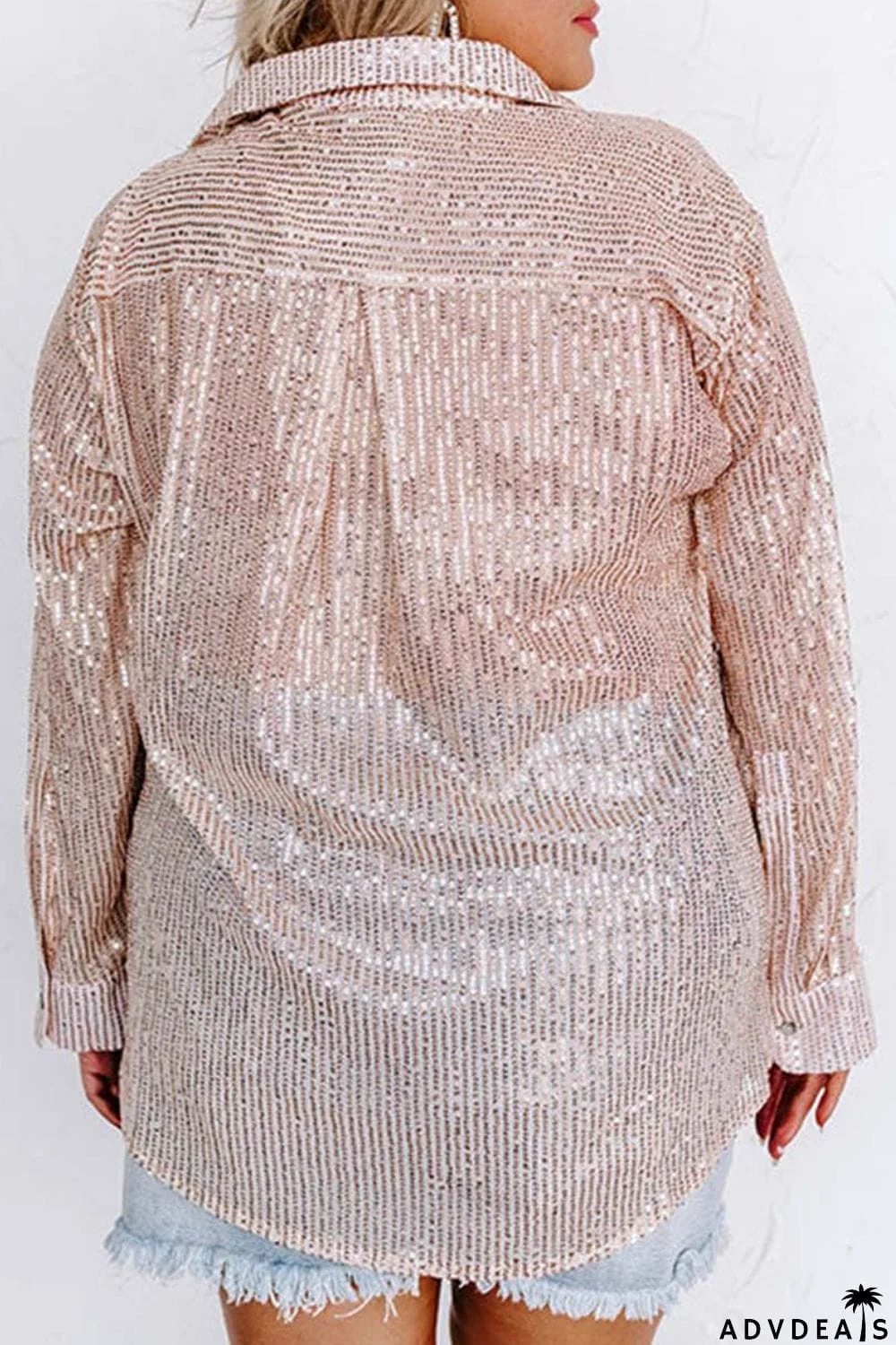 Plus Size Sequin Long Sleeve Shirt