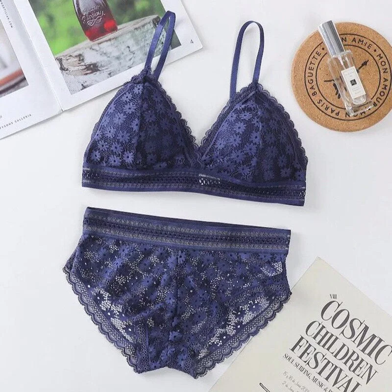 Women's Lace Bra Beauty Without Underwire Wrap Back Comfortable Chest Daisy Bra Stretch Triangle Coaster Underwear