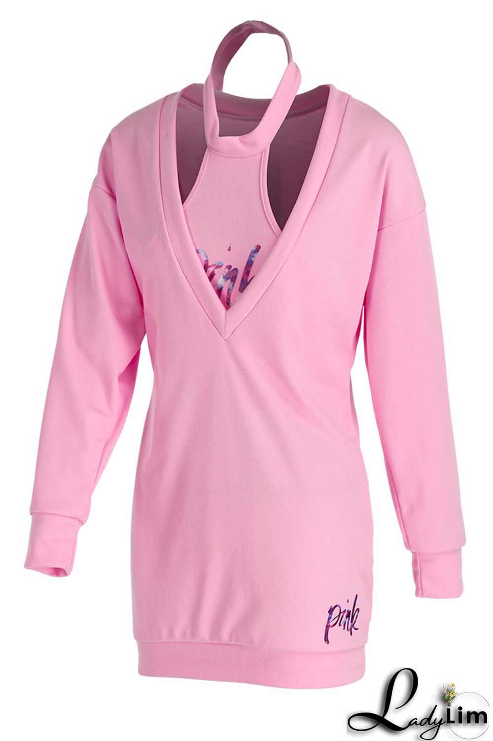 Green Sexy Print Patchwork V Neck Long Sleeve Two Pieces