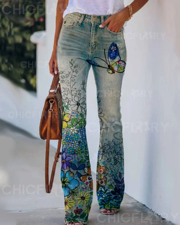 Women's Floral Butterfly Print Pants