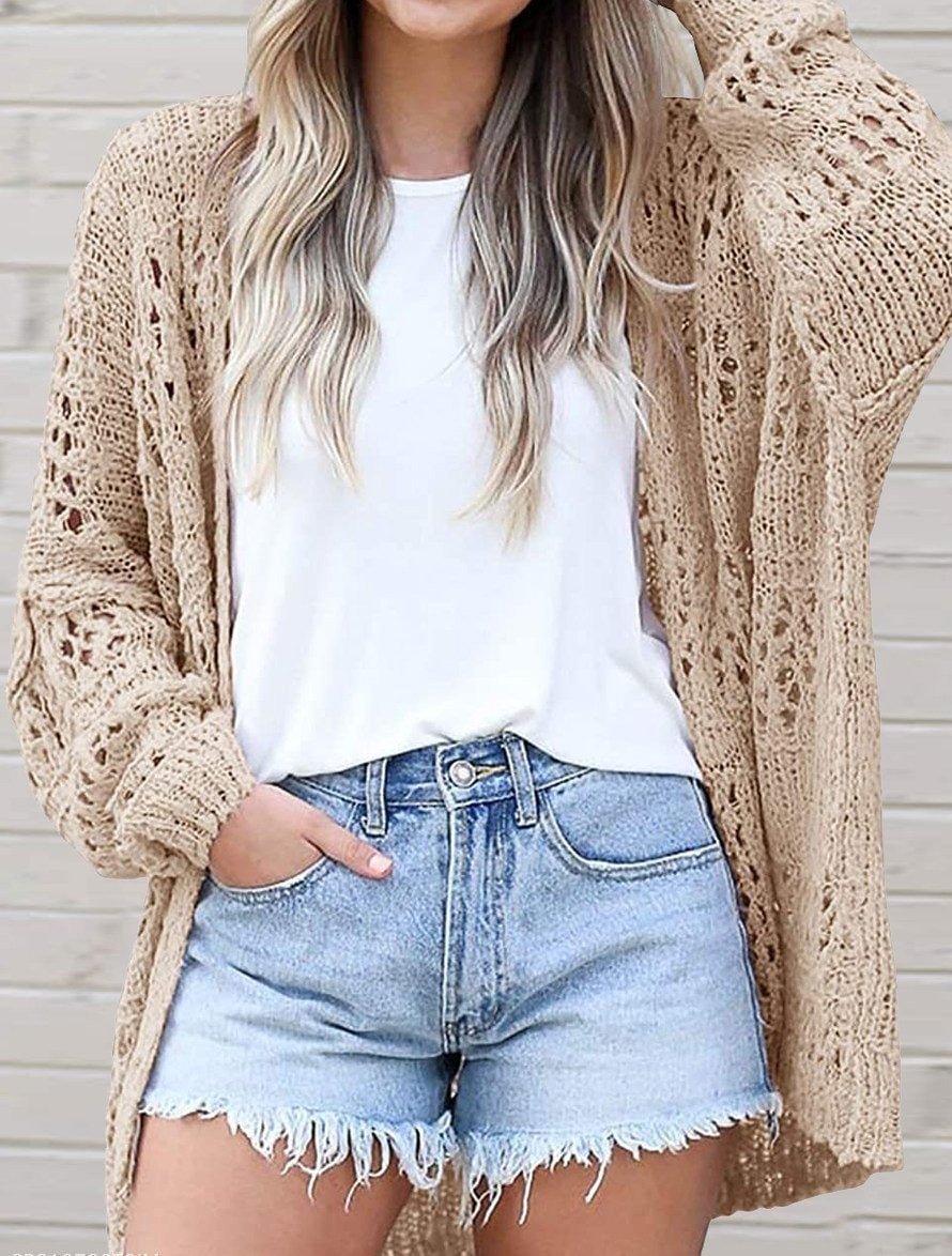 Casual Loose Long-Sleeved Hollow Cardigan