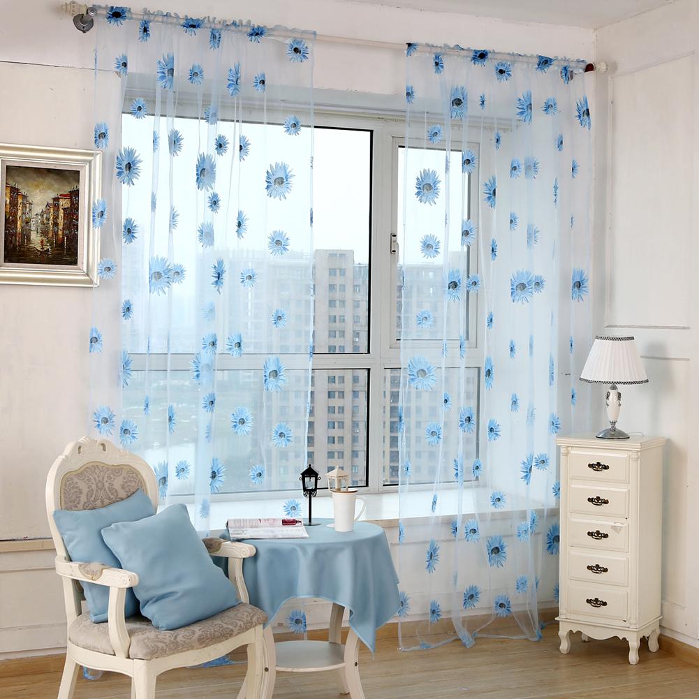 

Sunflower Print Window Door Curtain Tulle Curtains for Living Room (Blue, 蓝色, 501 Original