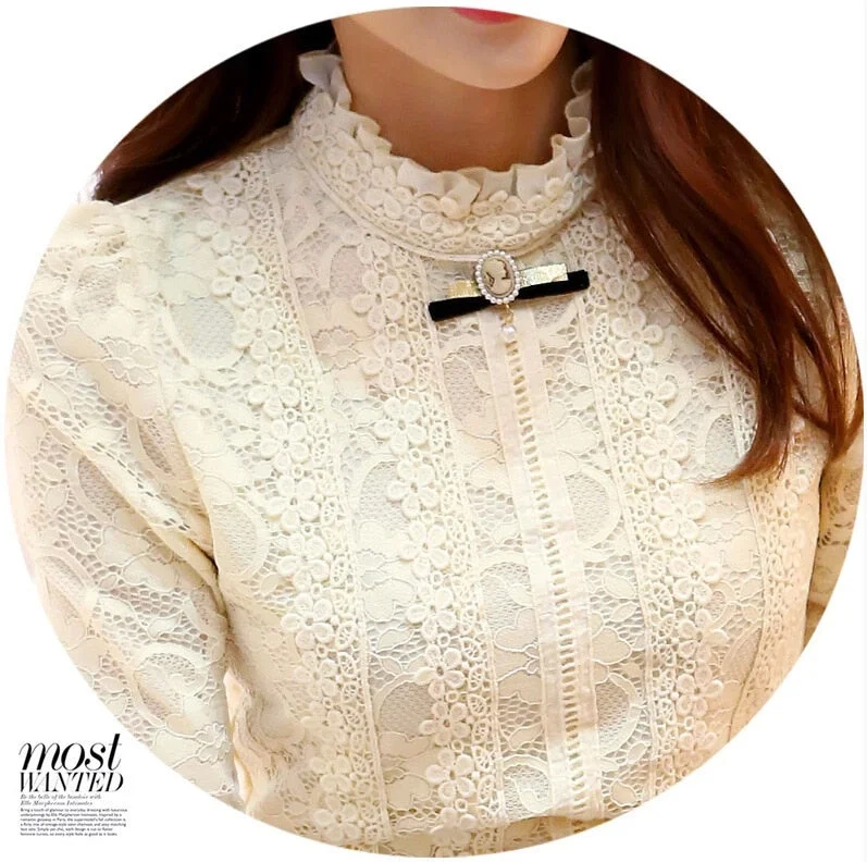 Spring New Hot Women Tops Women Clothing  Fashion Blusas Femininas Blouses & Shirts Fleece Women Crochet Blouse Lace Shirt 999