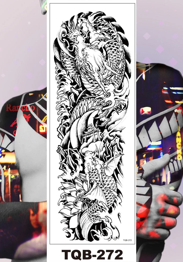 Full Flower Arm Temporary Tattoo Stickers Man Woman Adults Girls Body Sexy Fake Tatoo Dragon Tiger Mythical Beast Koi Skull DIY