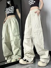 Hedirax Y2k Women Cargo Pants American Hop High Waist Wide Leg Trousers Casual Loose Streetwear Female Vintage Pockets Pants