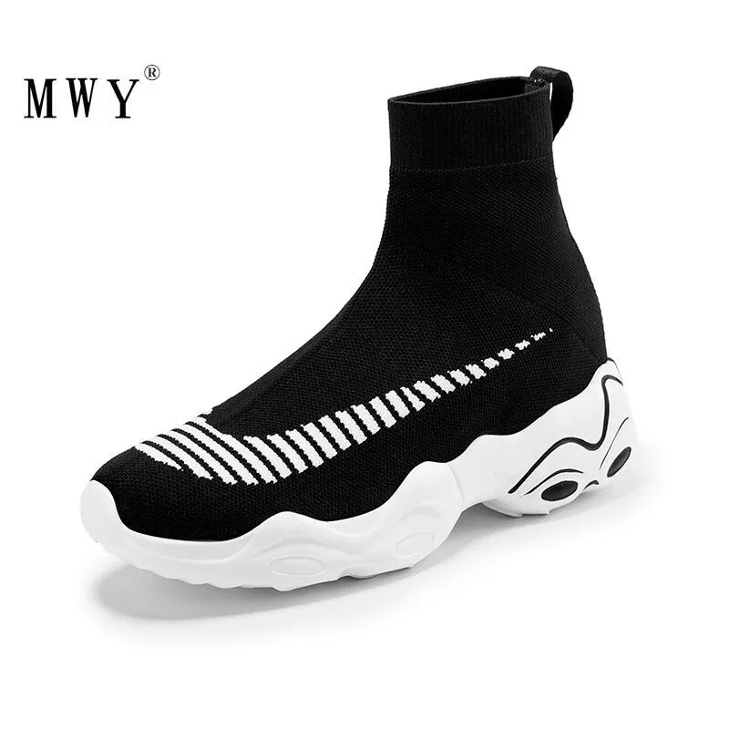 MWY Breathable Elasticity Socks Sneakers Platform Unisex Footwear Casual Shoes Flats Women Ankle Boot Dames Schoenen