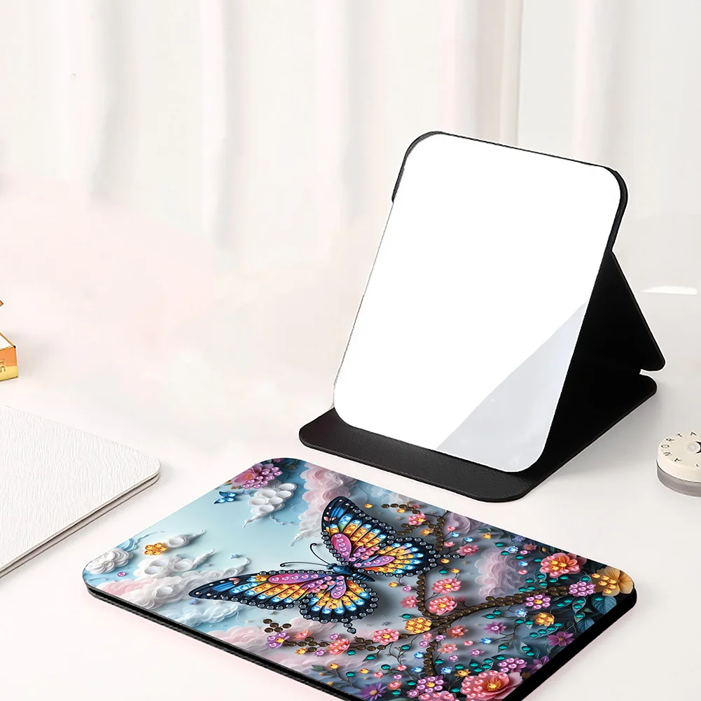 DIY Diamond Art Shiny Crystal Mirror Lightweight Standing Mirror (Butterfly)