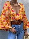 Floral Printed Long Sleeves Blouses&Shirts Tops