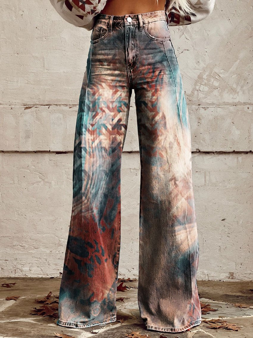 Women's Vintage Print Casual Wide Leg Pants