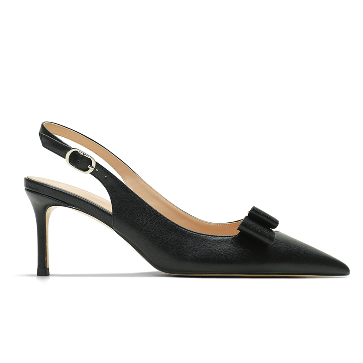 65mm Women's pointed Toe Kitten Heel Slingback Pumps Patent Shoes-MERUMOTE