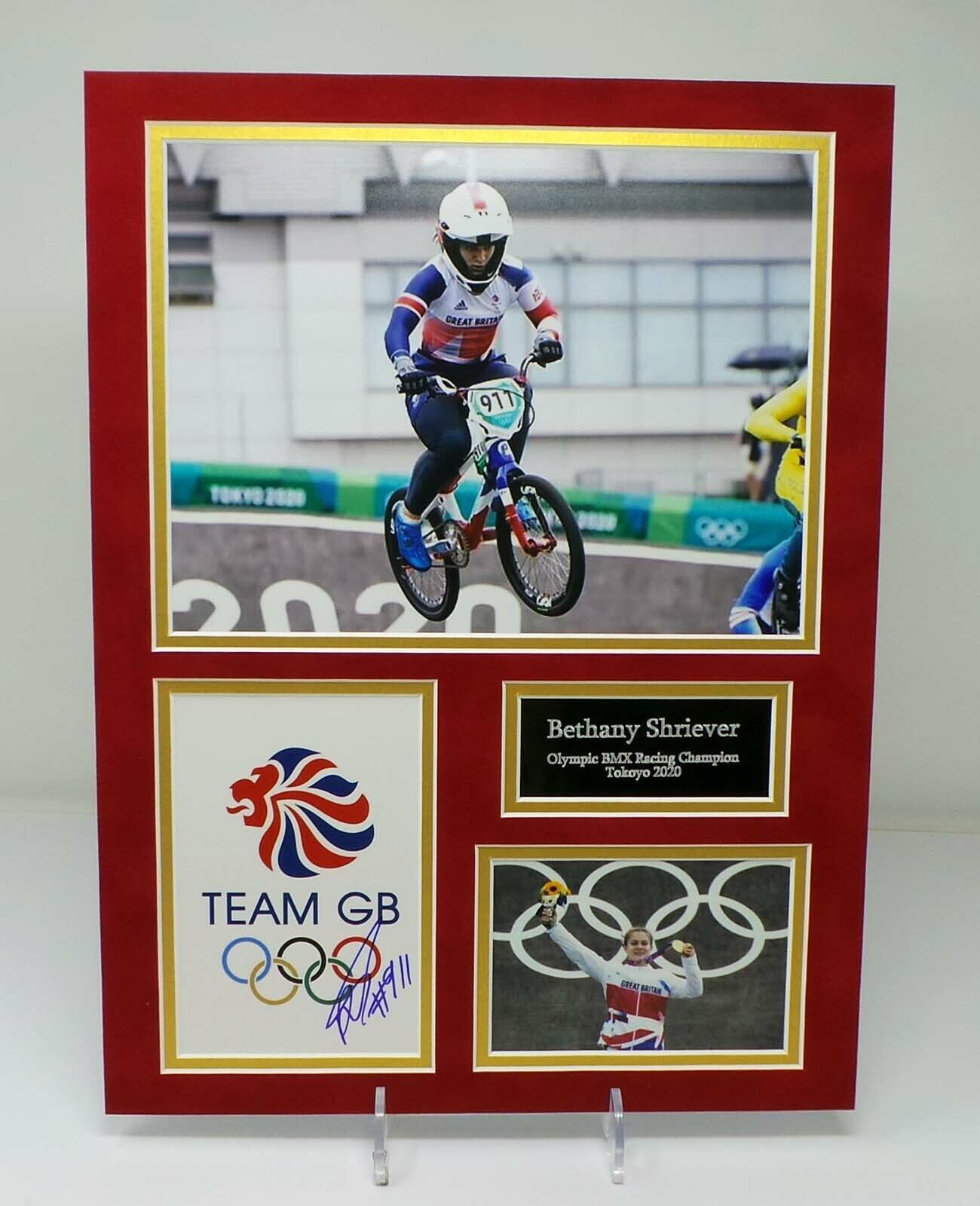 Bethany SHRIEVER Signed & Mounted BMX Olympic Gold Photo Poster painting Display 4 AFTAL RD COA