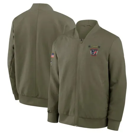Men's Houston Texans  Olive 2025 Salute to Service Sideline Full-Zip Bomber Jacket