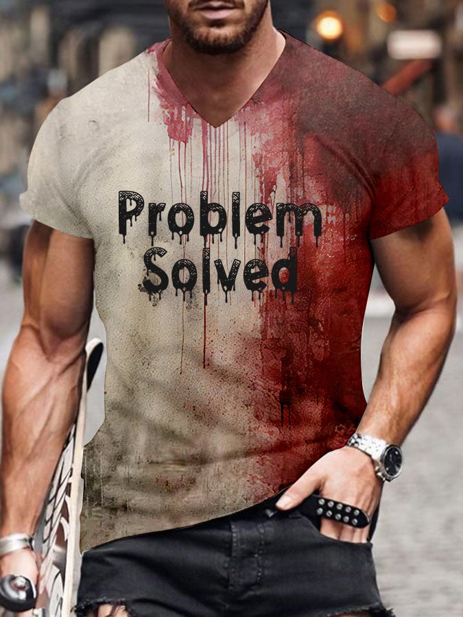 Men's Problem Solved Halloween Print V-Neck T-Shirt