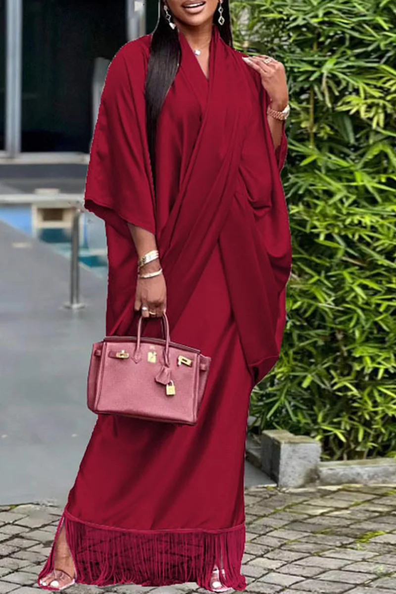 Red Elegant Solid Solid Color V Neck Half Sleeve Two Pieces | EGEMISS