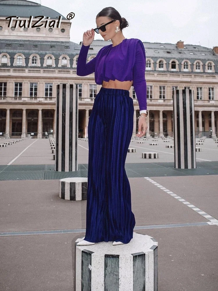 Pleated Y2K High Waist Straight Pants Women 2022 Plisse Casual Long Trousers Capris Pant Bottom Black Loose