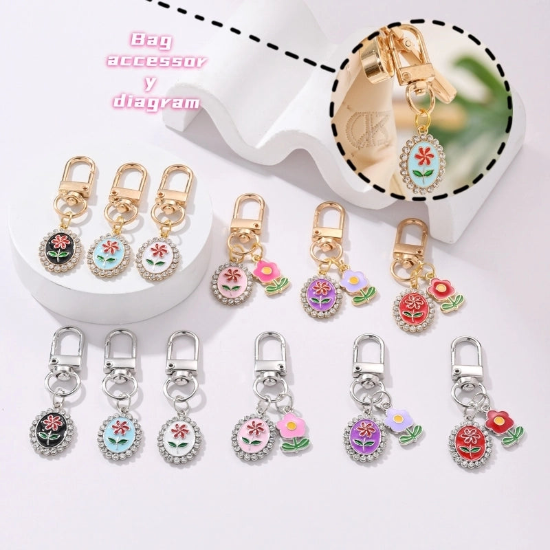 IG Style Elegant Sweet Flower Alloy Enamel Inlay Rhinestones Bag Pendant Keychain