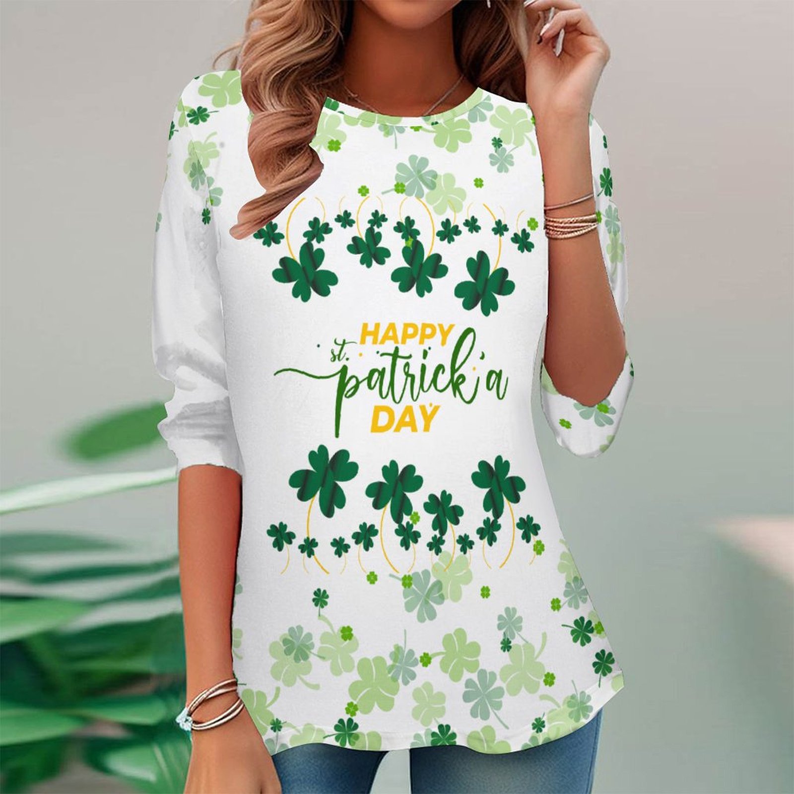 Women Long Sleeve V-neck Graphic Floral Printed Top