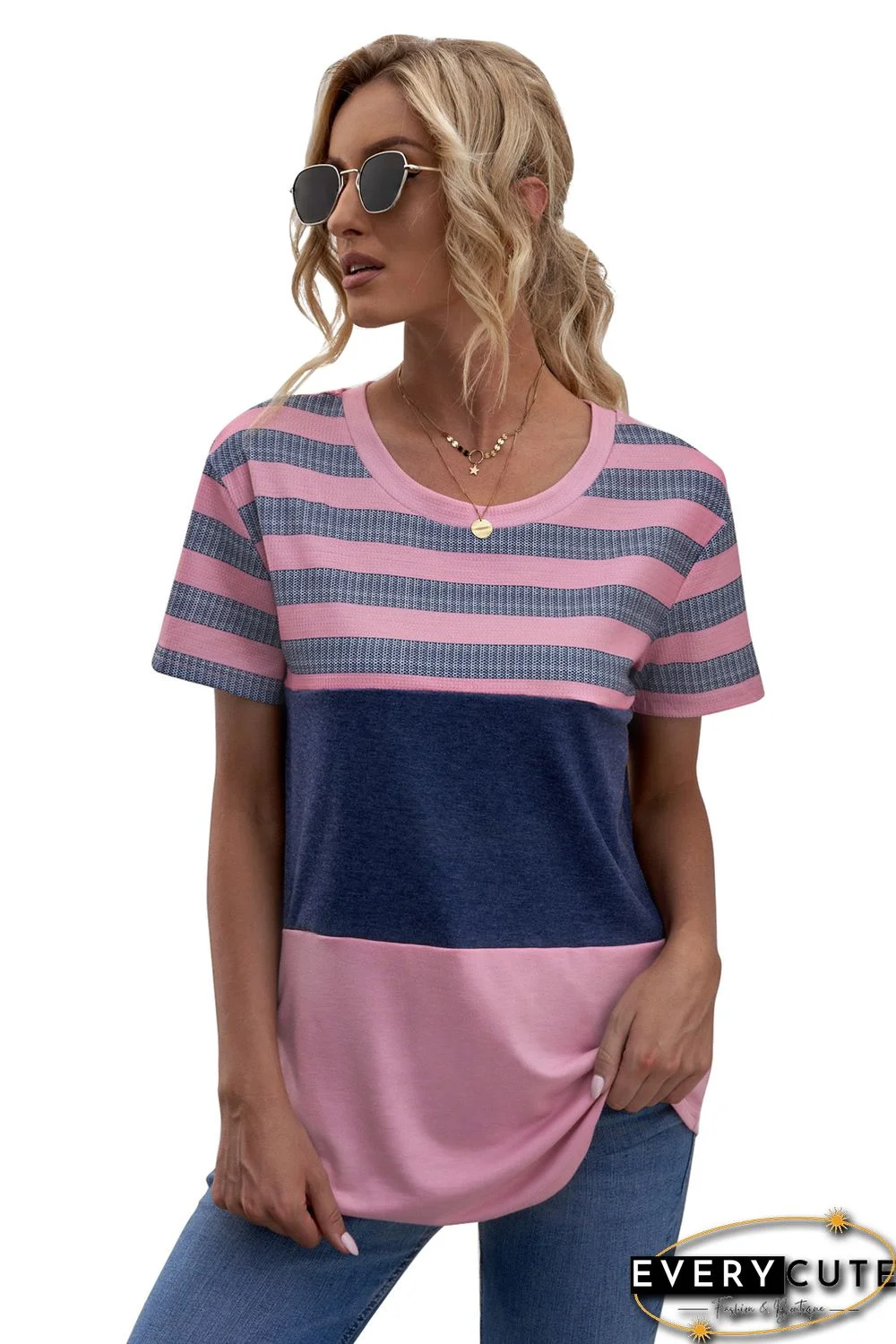 Pink Stripes Colorblock T-shirt