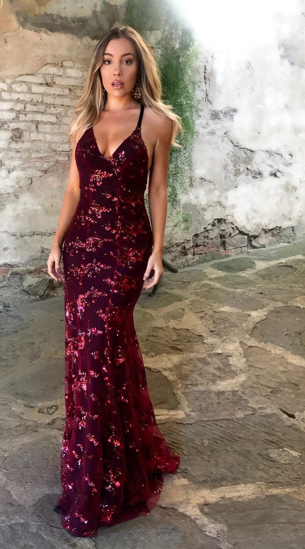 Brownm Temperament Commute Sexy V-neck Sequined Suspender Dress