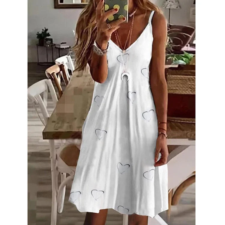 Sexy V-Neck Heart Print Slip Dress socialshop
