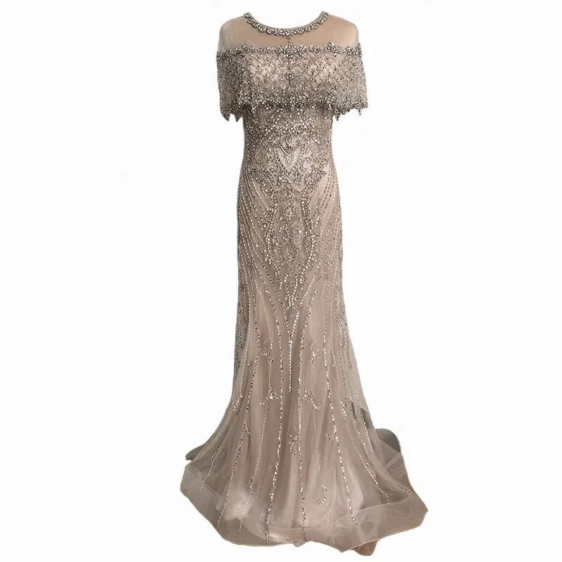 Lisliy Luxurious Sequins Beaded Strapless Evening Gown Long Mermaid Sleeveless 
