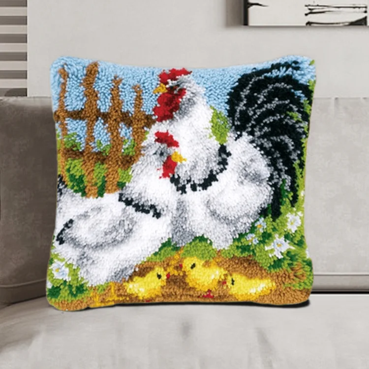 Chicken Family Pillowcase Latch Hook Kits for Beginners veirousa