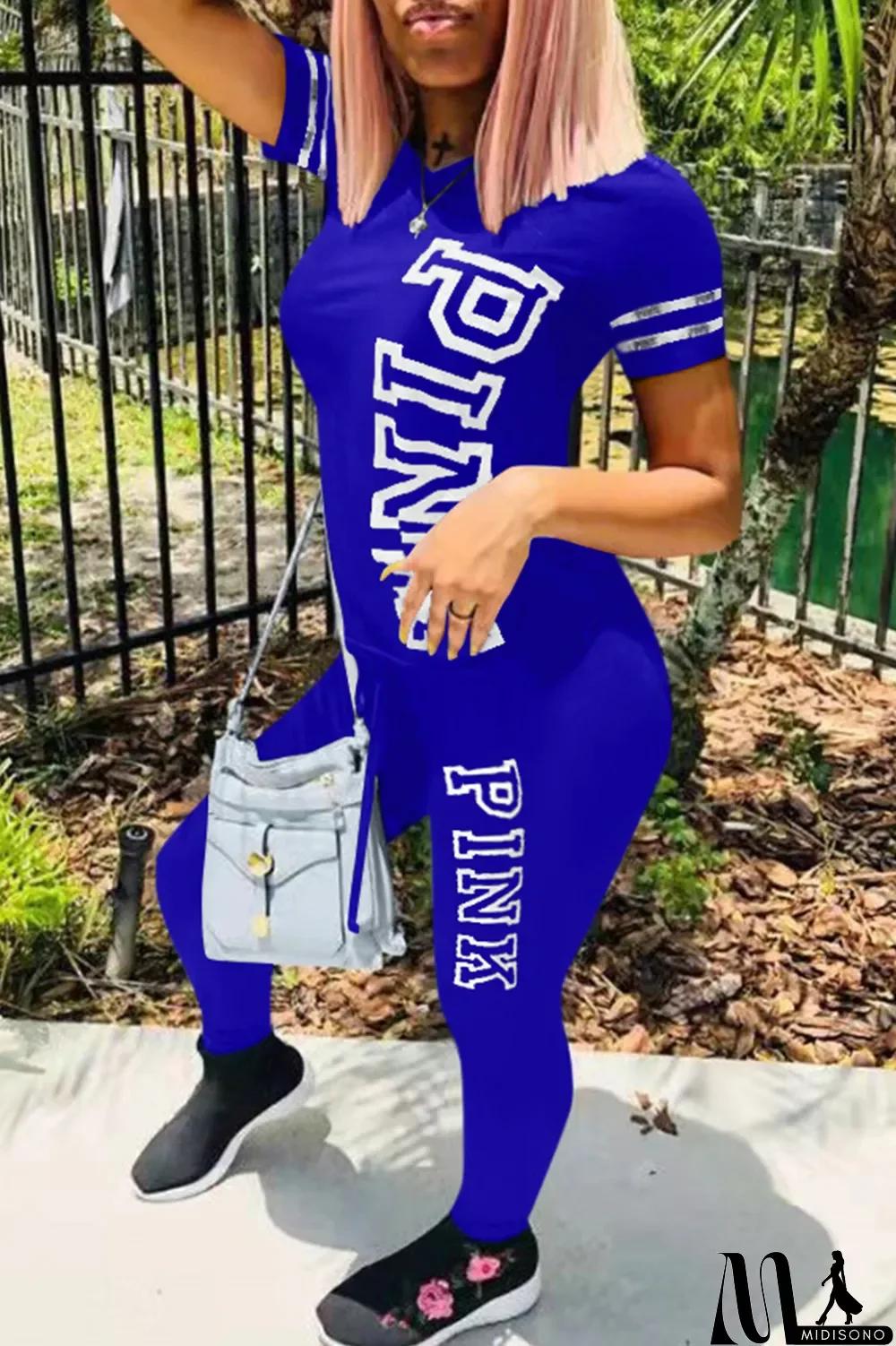 MidiSono - Green Casual Patchwork Letter O Neck Short Sleeve Two Pieces