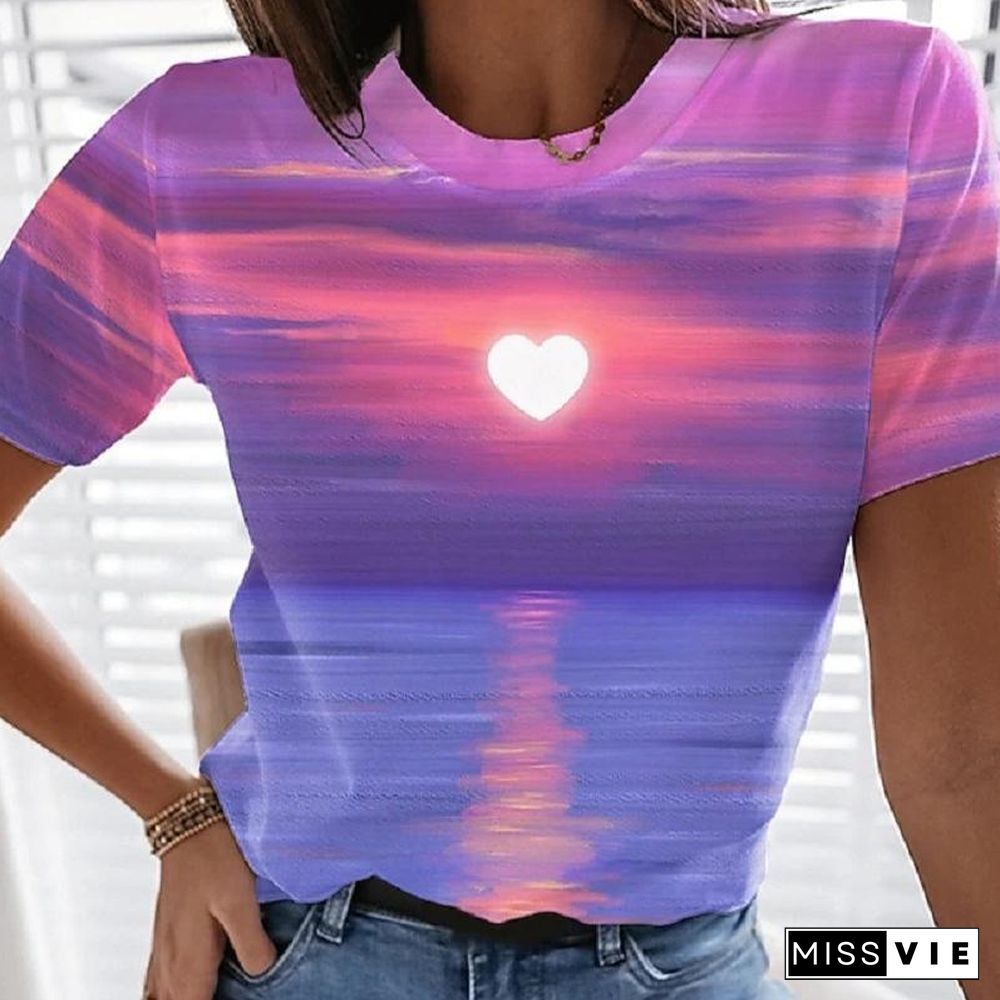 Sunset View Print Love Heart T-Shirt