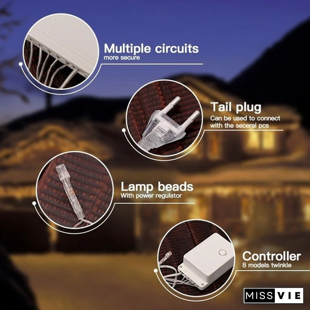 5M Christmas LED Curtain Icicle String Light Droop 0.4-0.6m Party Garden Stage Outdoor Waterproof Decorative Fairy Light