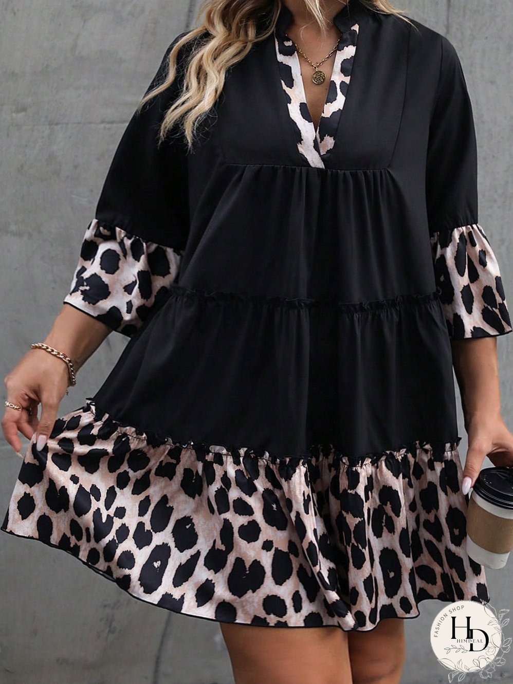 Fierce Elegance Black Leopard Ruffle Plus-Size Dress