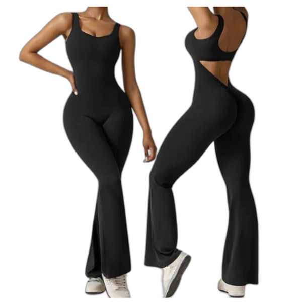 V-cut Backless Flare Jumpsuits