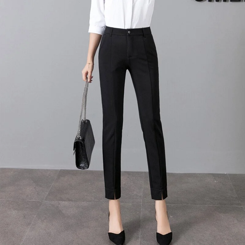 Women Pencil Pants 2019 Autumn High Waist Stretchy Ankle-length Workwear Female Office Trousers Solid Casual Slim Woman Pants