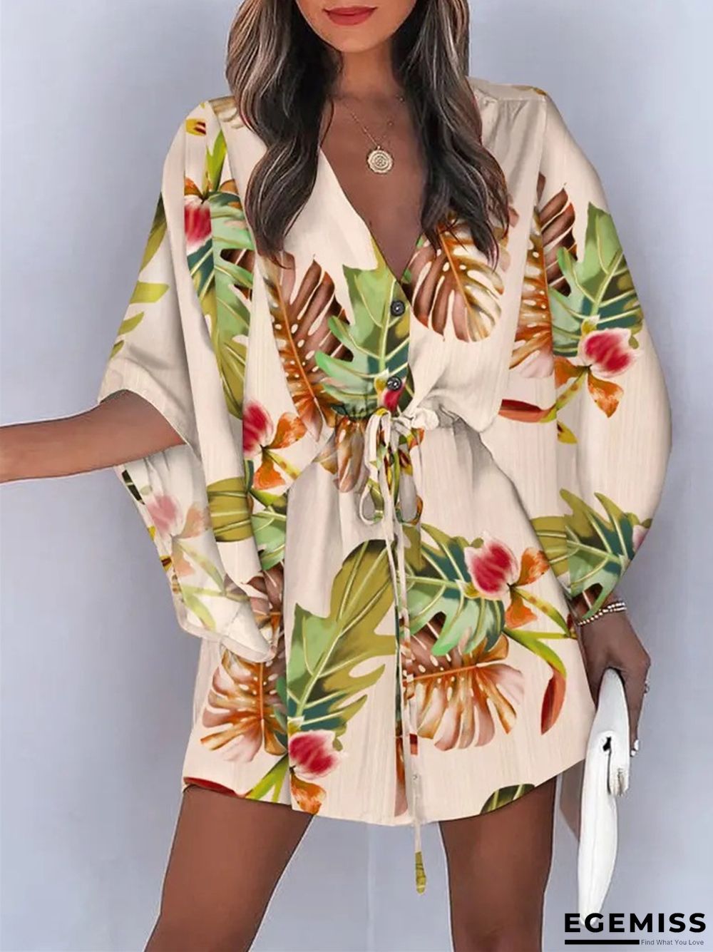 A-line V-neck Lace Up Casual Holiday Jumpsuit Skirt | EGEMISS