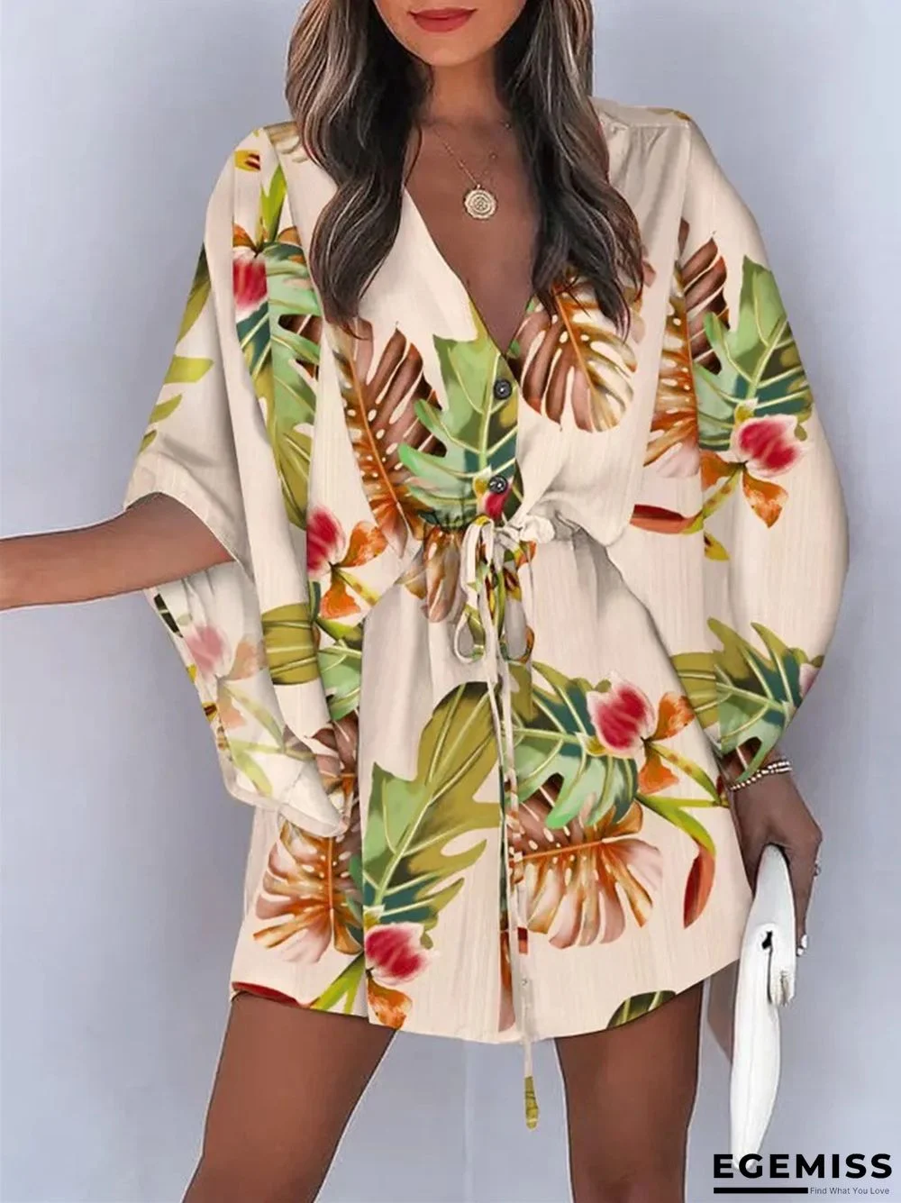 A-line V-neck Lace Up Casual Holiday Jumpsuit Skirt | EGEMISS