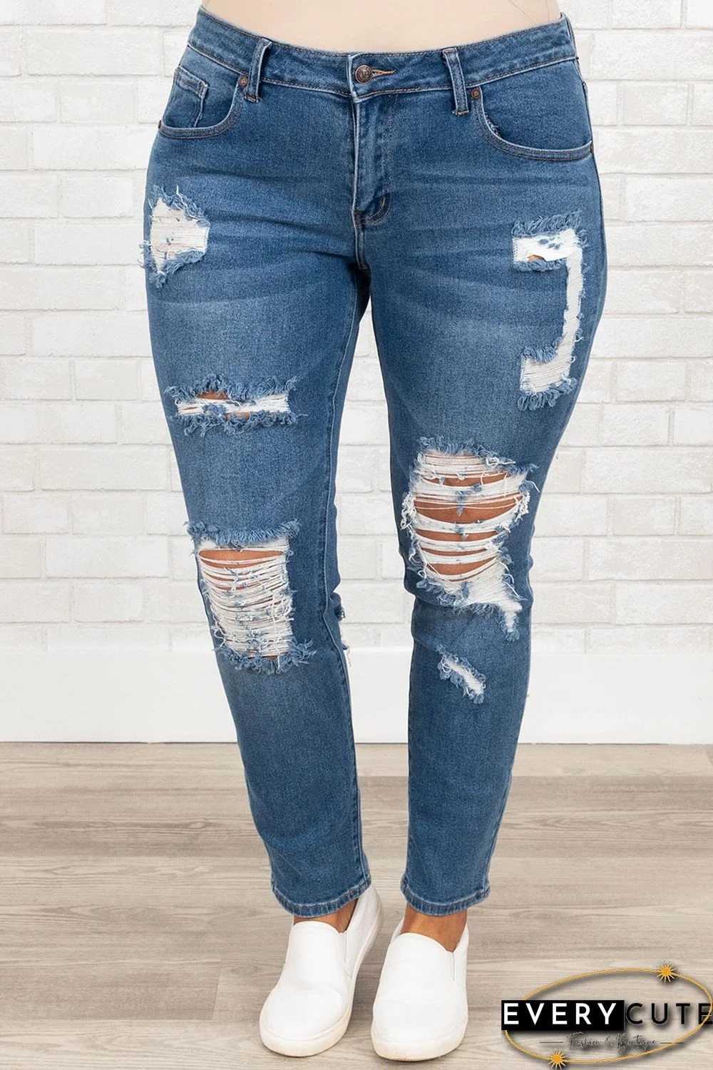 Blue Plus Size Distressed Ripped Skinny Jeans