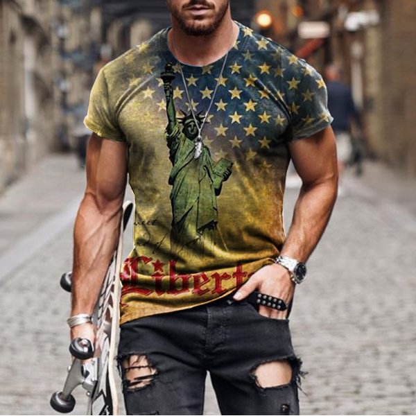 Men's retro printed casual short-sleeved T-shirt / [viawink] /