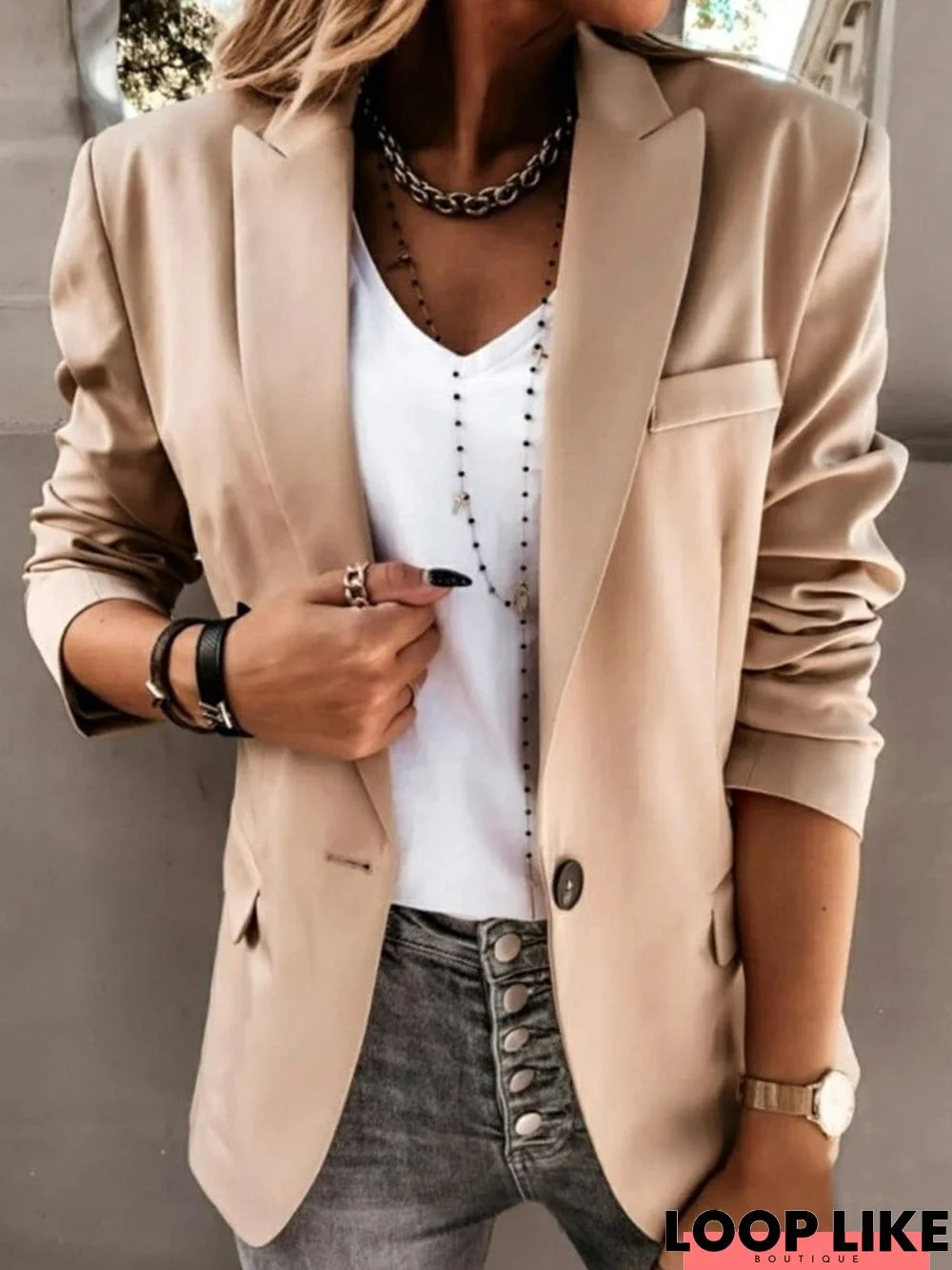 Plain Long Sleeve Buttoned Casual Blazer