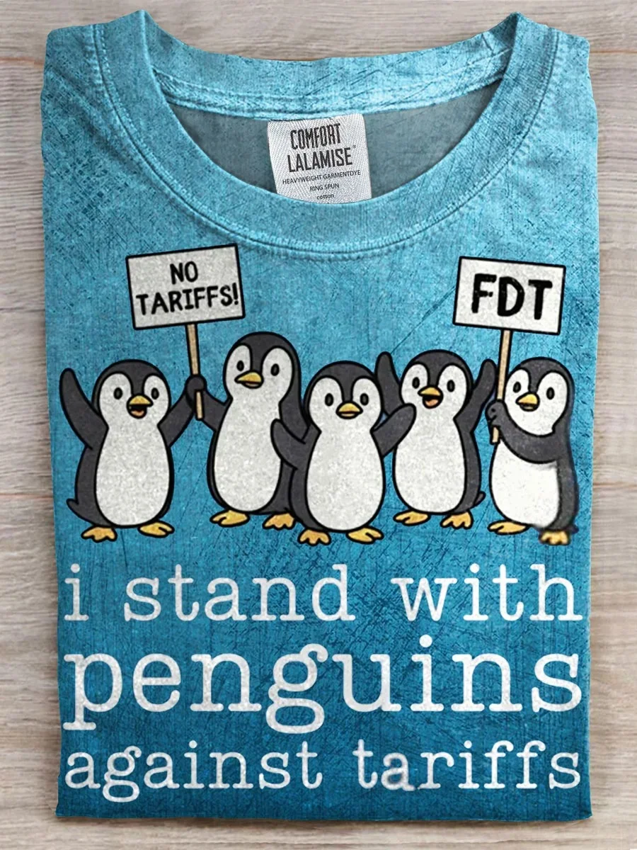 Eagerlys I Stand with Penguins Against Tariffs Art Print T-shirt Eagerlys