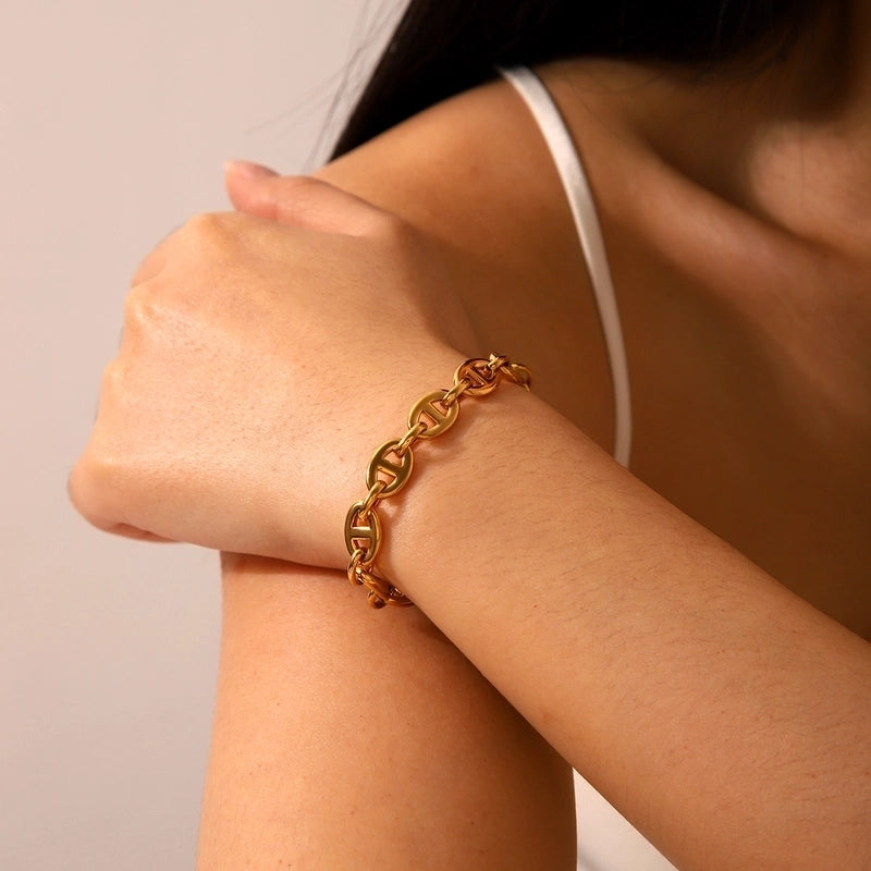 Y2K Hip-Hop French Style Solid Color 304 Stainless Steel Titanium Steel 18K Gold Plated  Bracelets In Bulk