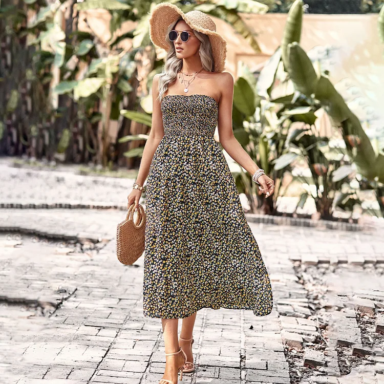 Casual Boho Party Vintage Floral Chic Elegant Midi Dress