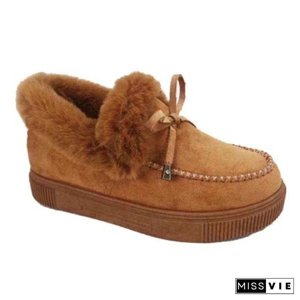 Winter Women Fashion Flat Shoes Suede Women Cute Soft Fur Padded Shoes Slip On Platform Ladies Casual Shoes