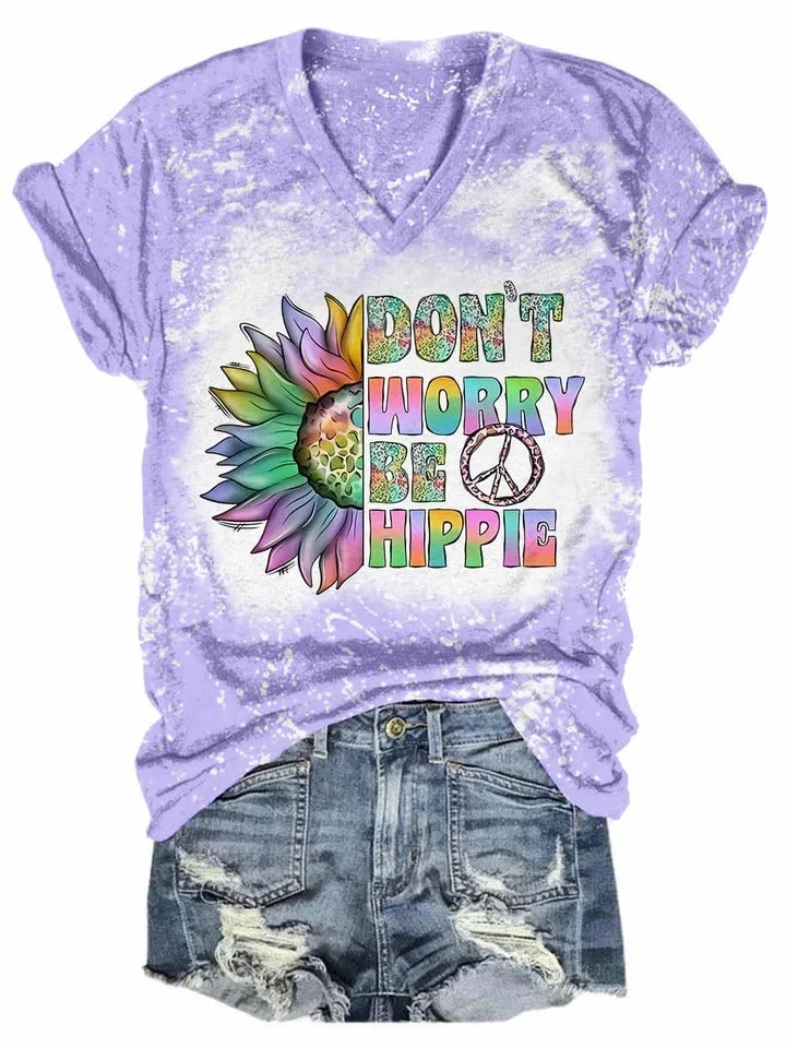 Women's Don't Worry Be Hippie Tie Dye T-Shirt socialshop